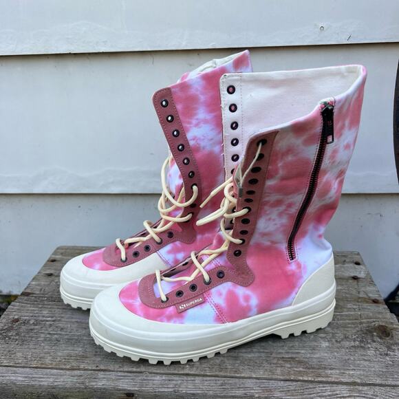 Superga Womens 2361 Tiedye Cotu Paura Red Coral / White ombat Boots W9 1/2/M8 - Picture 4 of 10